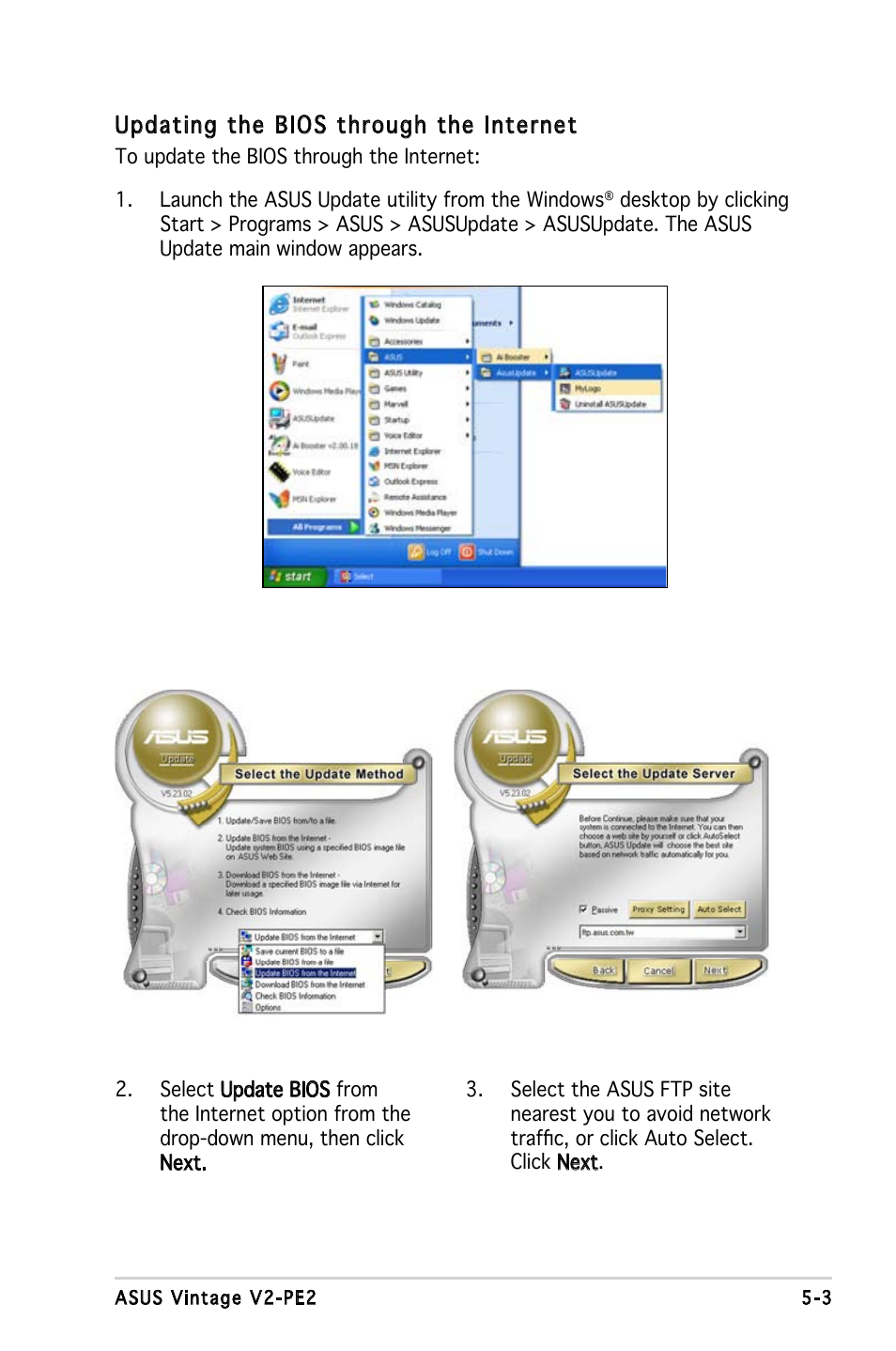 Updating the bios through the internet | Asus V2-PE2 User Manual | Page 66 / 97