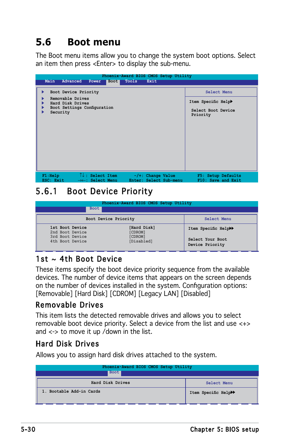 6 boot menu, 1 boot device priority, 1st ~ 4th boot device | Removable drives, Hard disk drives | Asus V2-PE2 User Manual | Page 93 / 97