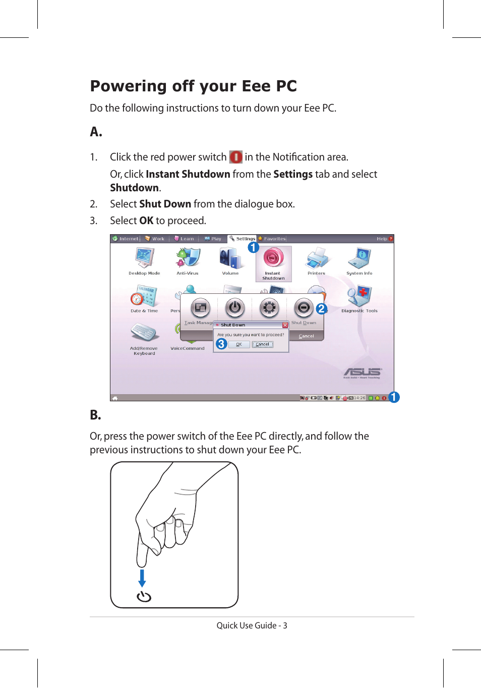 Powering off your eee pc | Asus Eee PC 900HD/Linux User Manual | Page 3 / 8