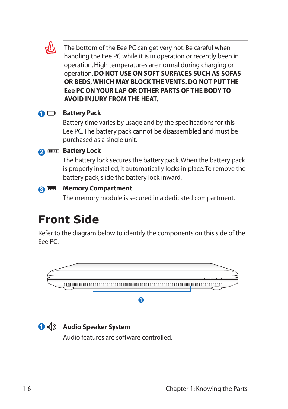 Front side, Front side -6 | Asus Eee PC 1015T User Manual | Page 14 / 62