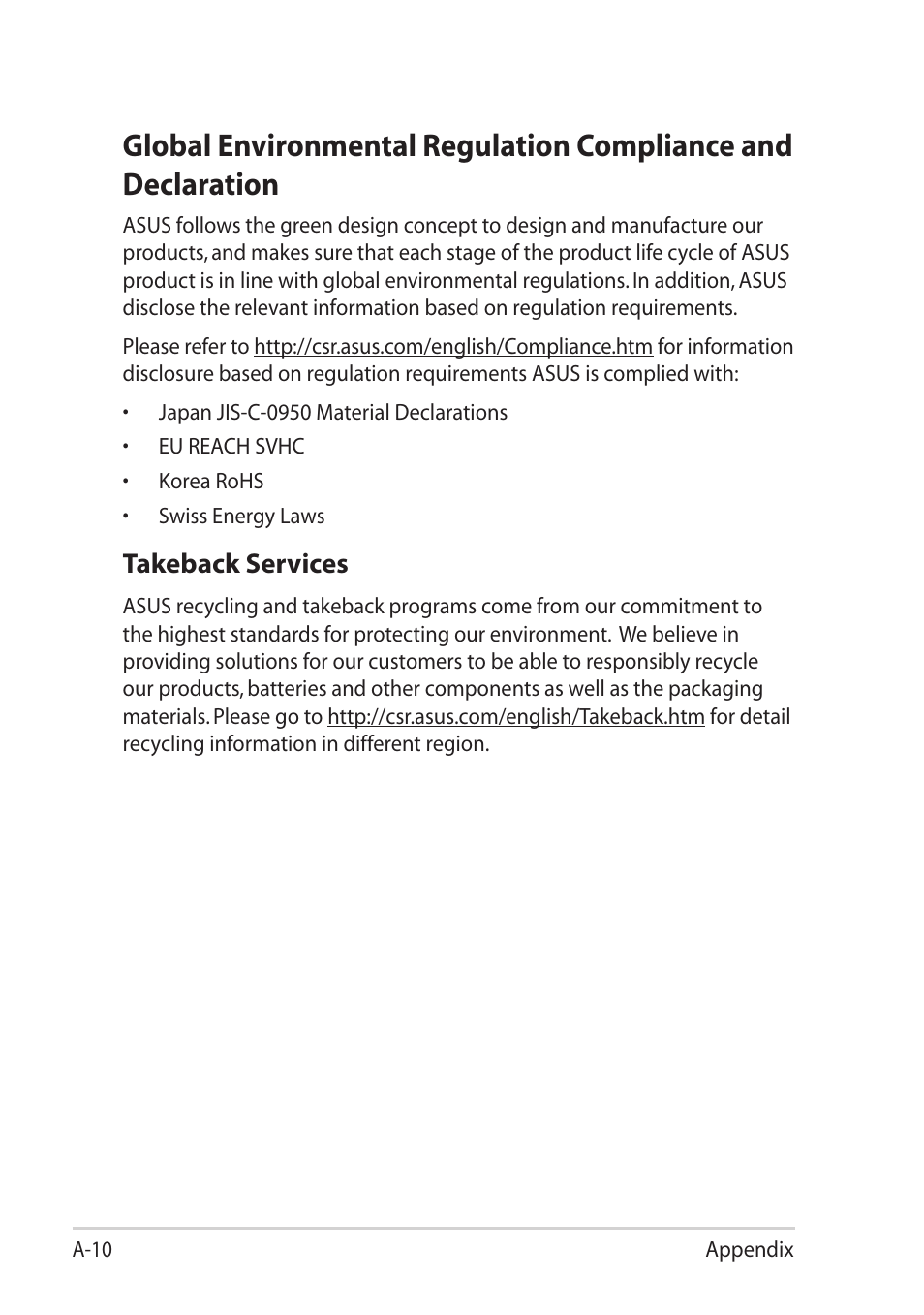 Takeback services | Asus Eee PC 1015T User Manual | Page 58 / 62