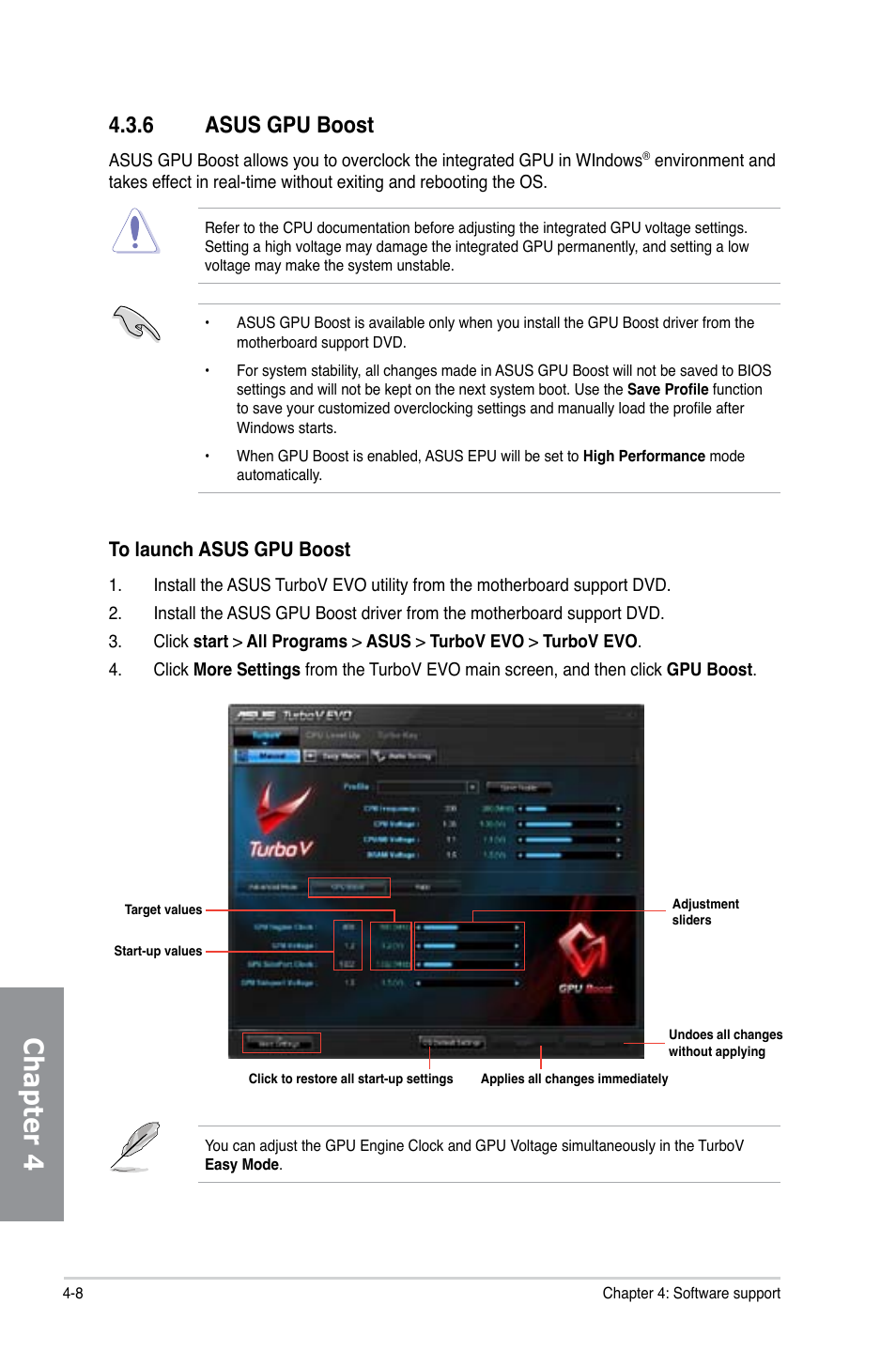6 asus gpu boost, Asus gpu boost -8, Chapter 4 | Asus M5A88-V EVO User Manual | Page 104 / 124