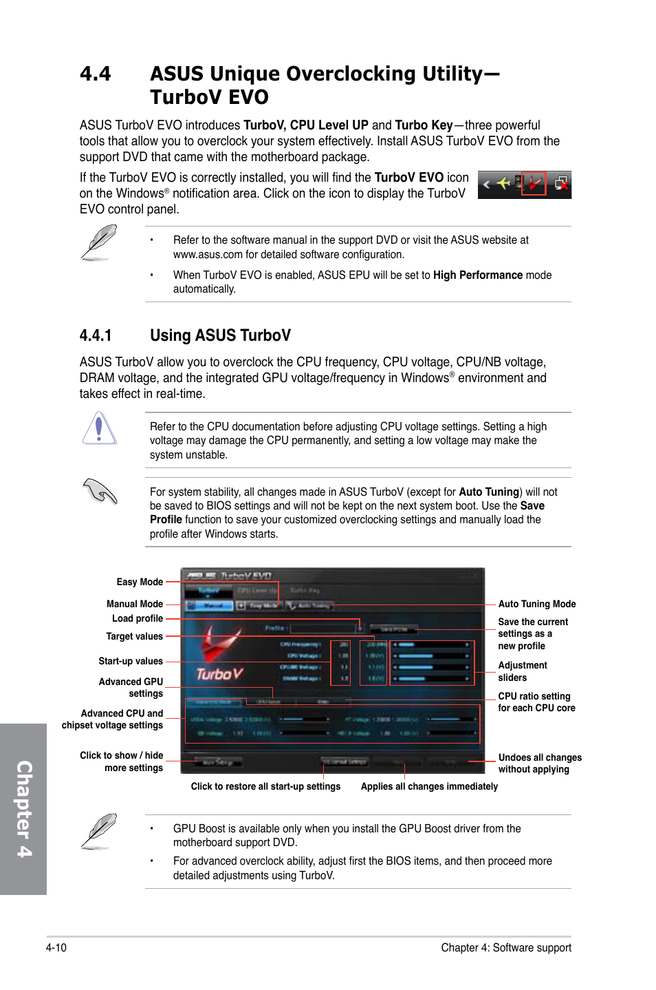 4 asus unique overclocking utility—turbov evo, 1 using asus turbov, Using asus turbov -10 | Asus M5A88-V EVO User Manual | Page 106 / 124