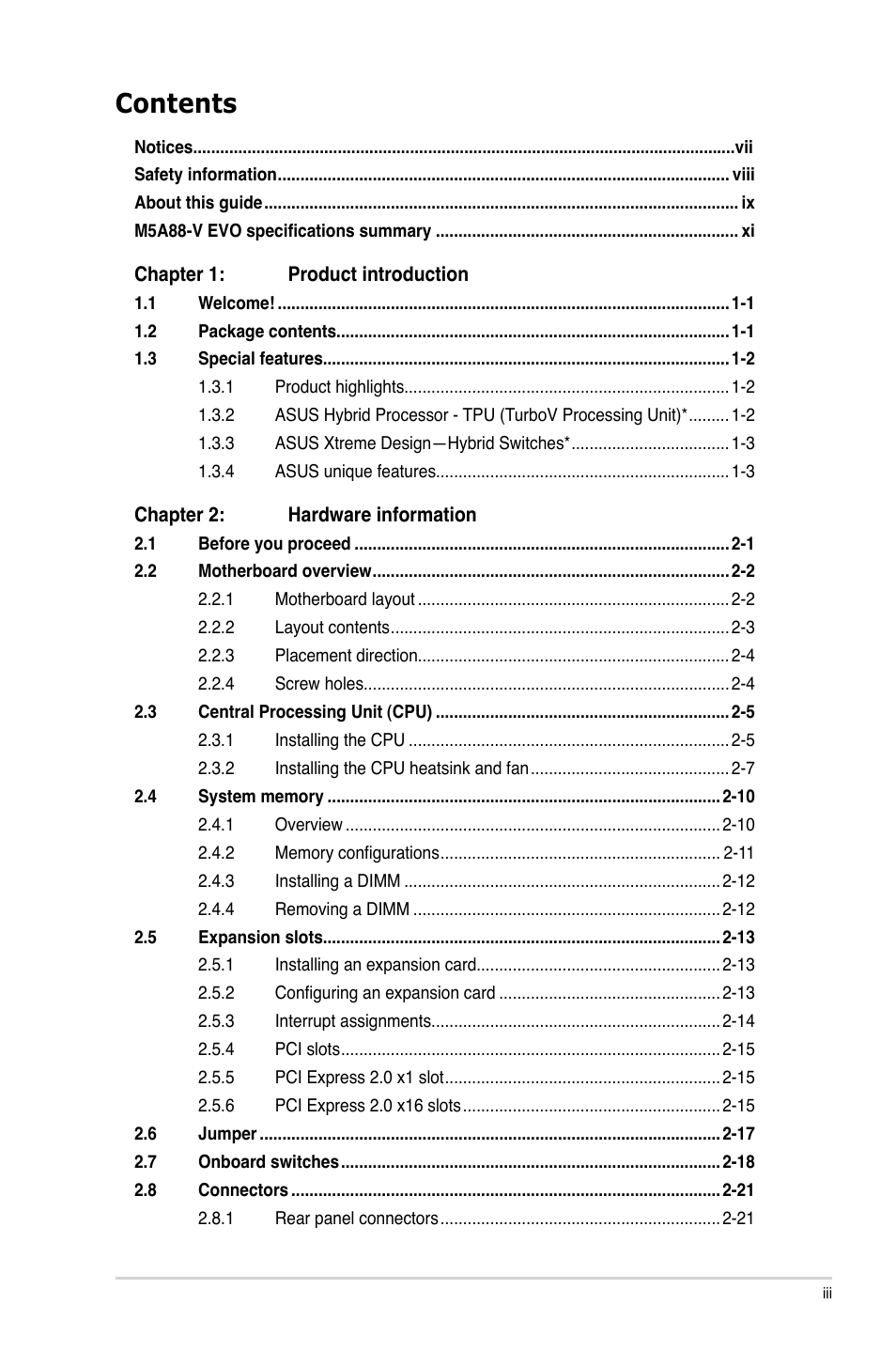 Asus M5A88-V EVO User Manual | Page 3 / 124