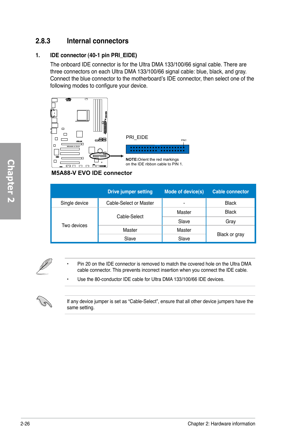 3 internal connectors, Internal connectors -26, Chapter 2 | Asus M5A88-V EVO User Manual | Page 44 / 124