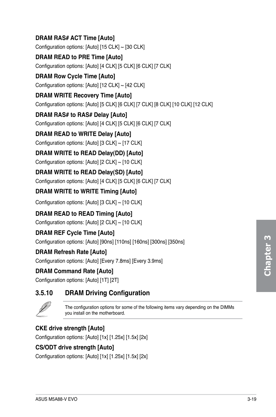 10 dram driving configuration, Dram driving configuration -19, Chapter 3 | Asus M5A88-V EVO User Manual | Page 75 / 124
