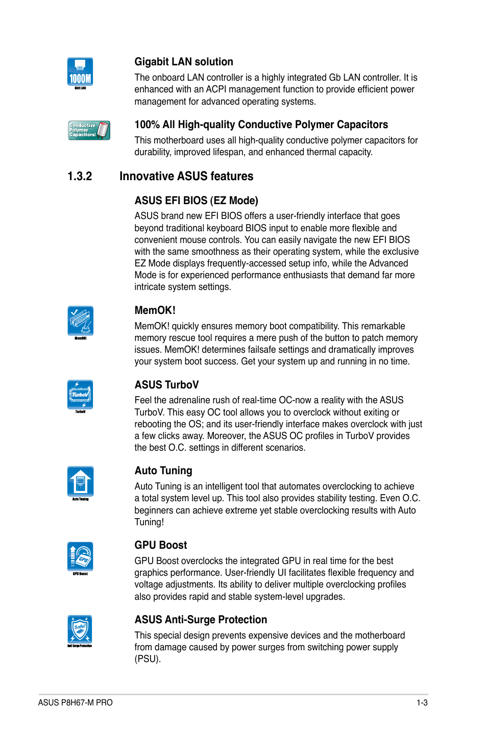 2 innovative asus features, Innovative asus features -3 | Asus P8H67-M PRO User Manual | Page 15 / 74