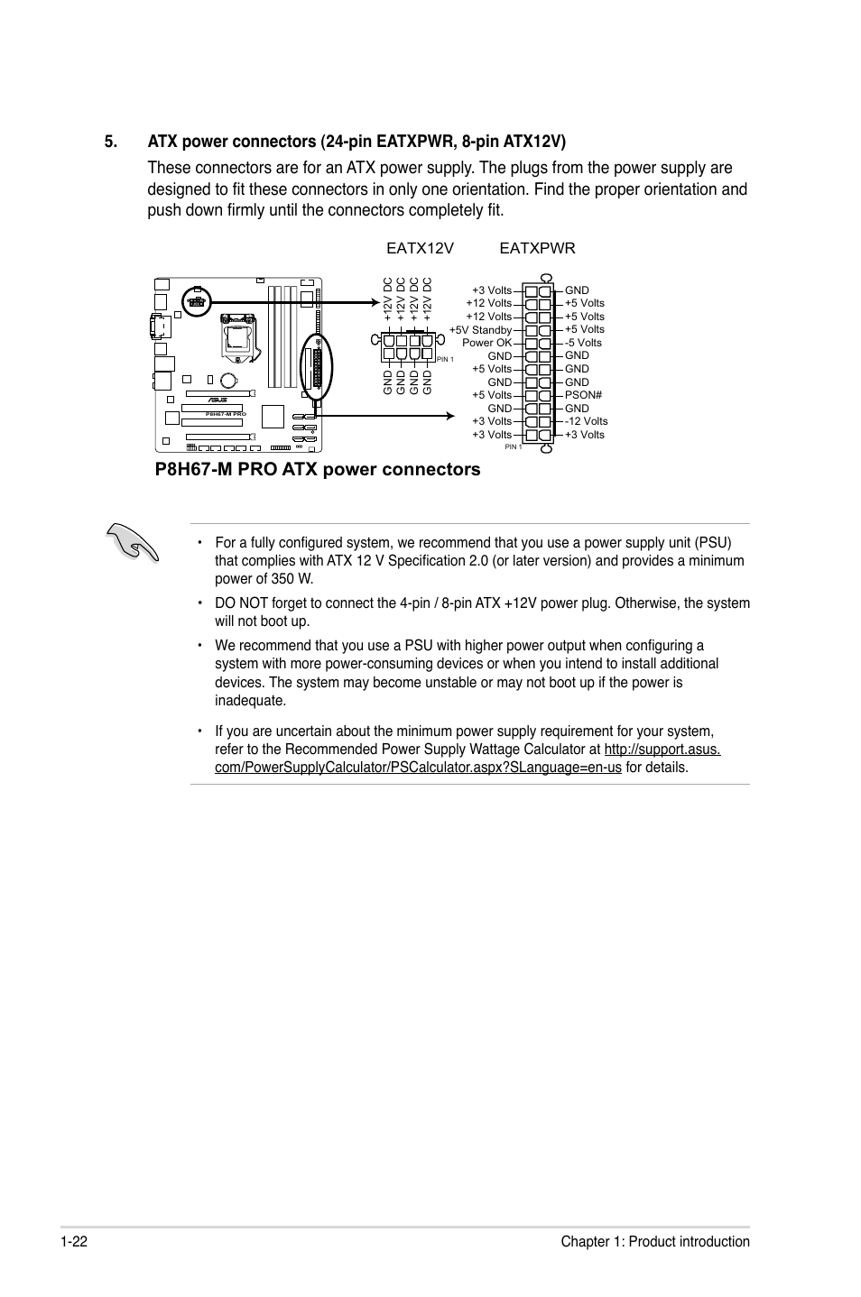 P8h67-m pro atx power connectors | Asus P8H67-M PRO User Manual | Page 34 / 74