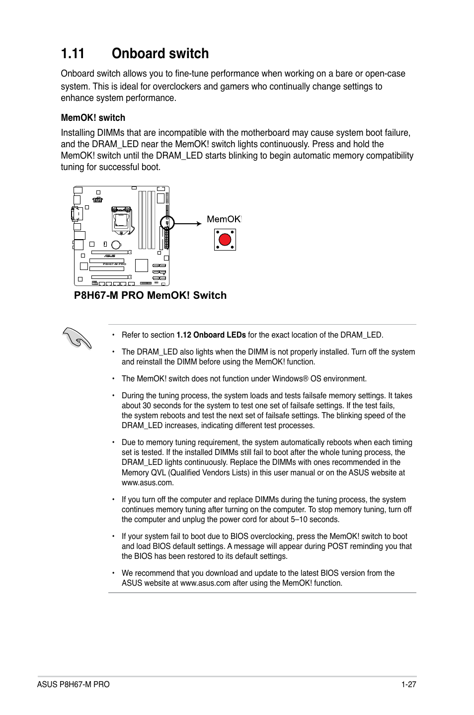 11 onboard switch, 11 onboard switch -27 | Asus P8H67-M PRO User Manual | Page 39 / 74