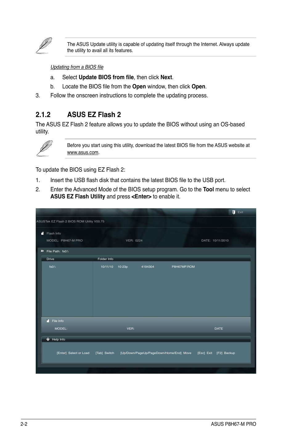 2 asus ez flash 2, Asus ez flash 2 -2 | Asus P8H67-M PRO User Manual | Page 44 / 74