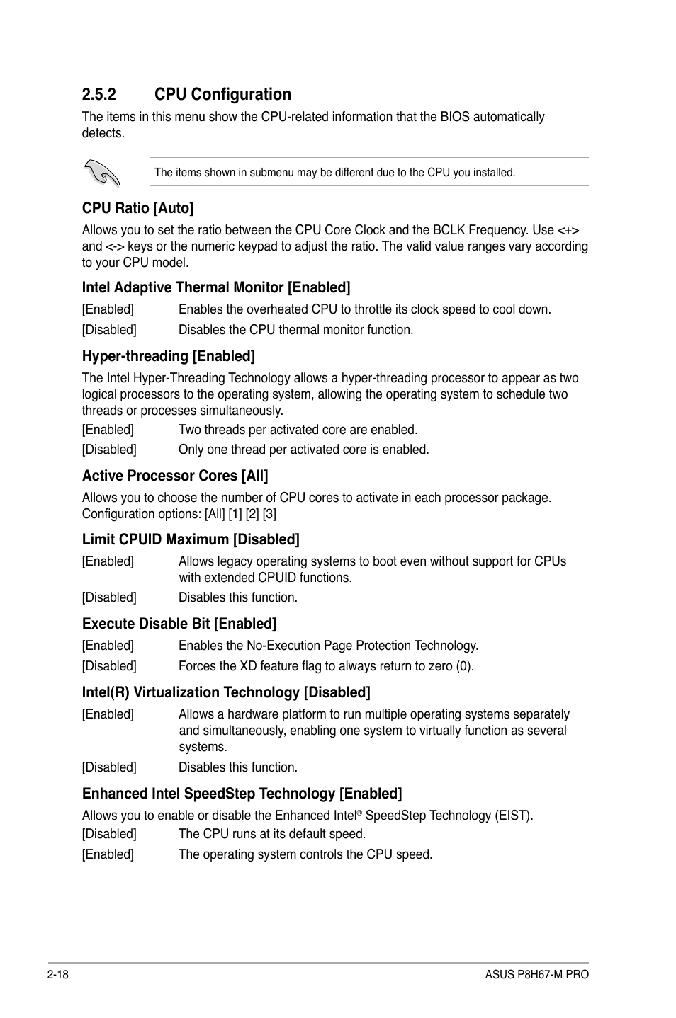 2 cpu configuration, Cpu configuration -18 | Asus P8H67-M PRO User Manual | Page 60 / 74