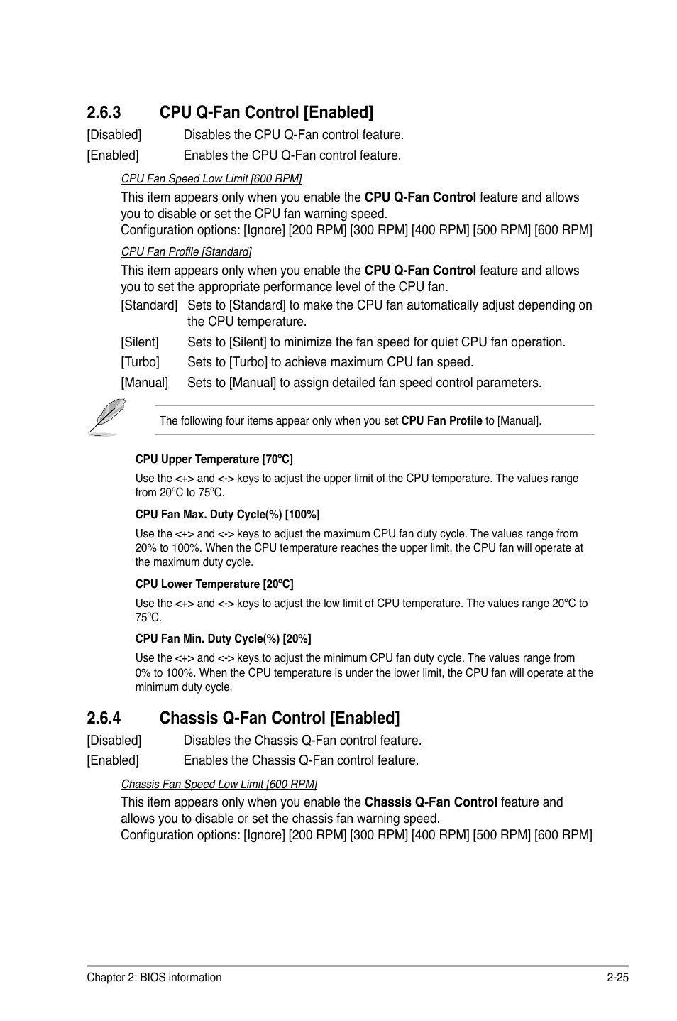 3 cpu q-fan control [enabled, 4 chassis q-fan control [enabled, Cpu q-fan control -25 | Chassis q-fan control -25 | Asus P8H67-M PRO User Manual | Page 67 / 74