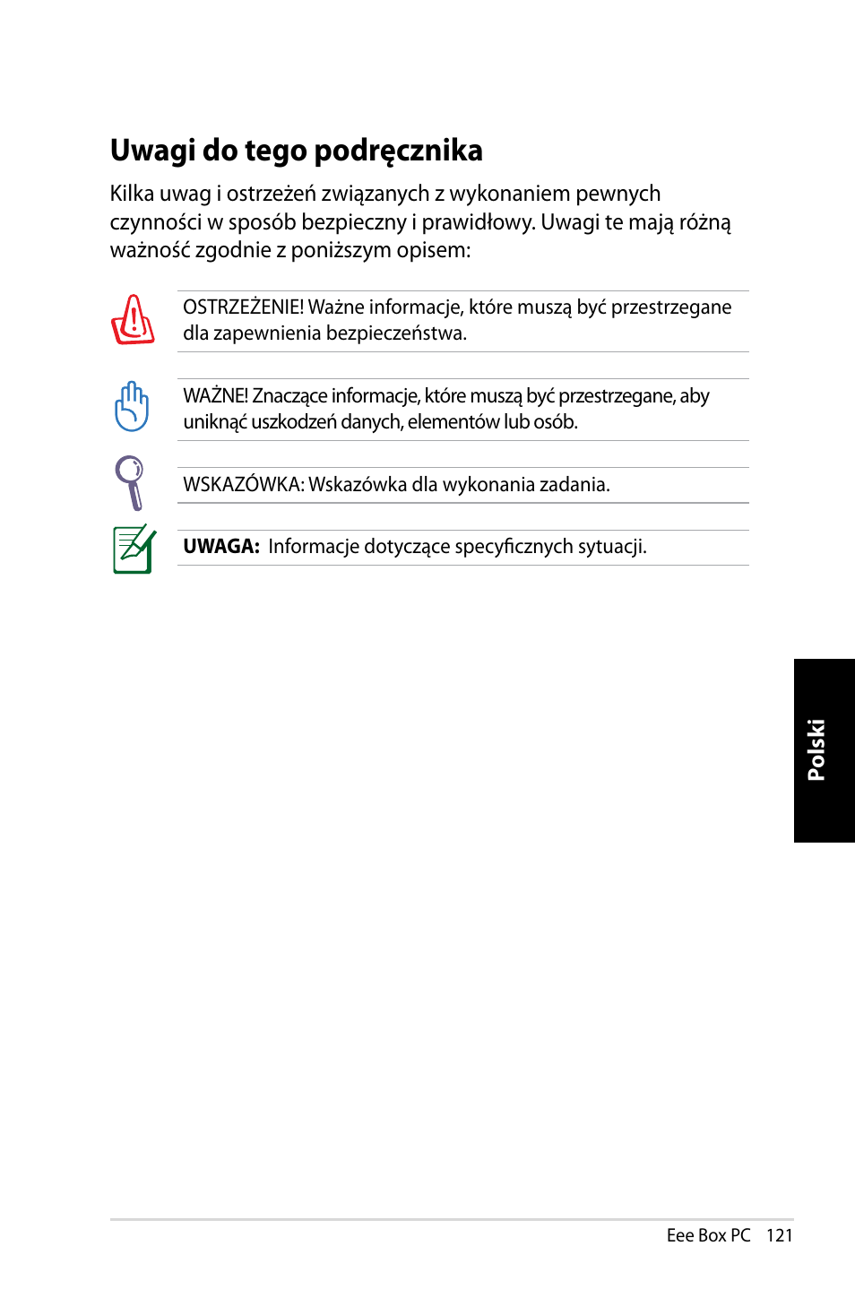 Uwagi do tego podręcznika | Asus EB1007 User Manual | Page 121 / 145