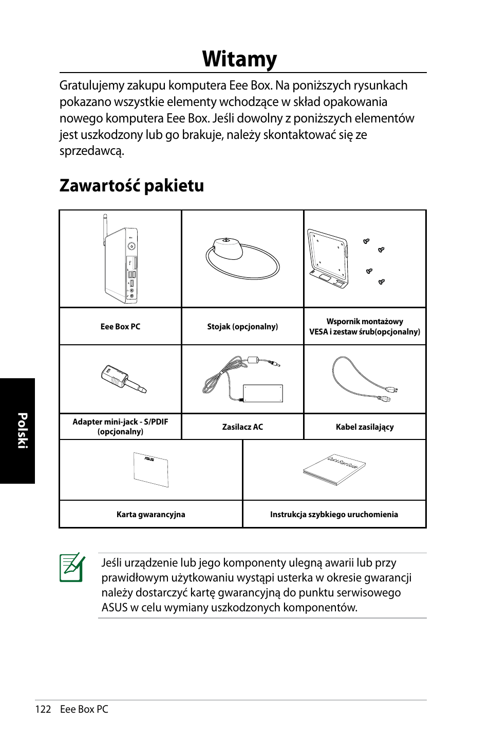 Witamy, Zawartość pakietu | Asus EB1007 User Manual | Page 122 / 145