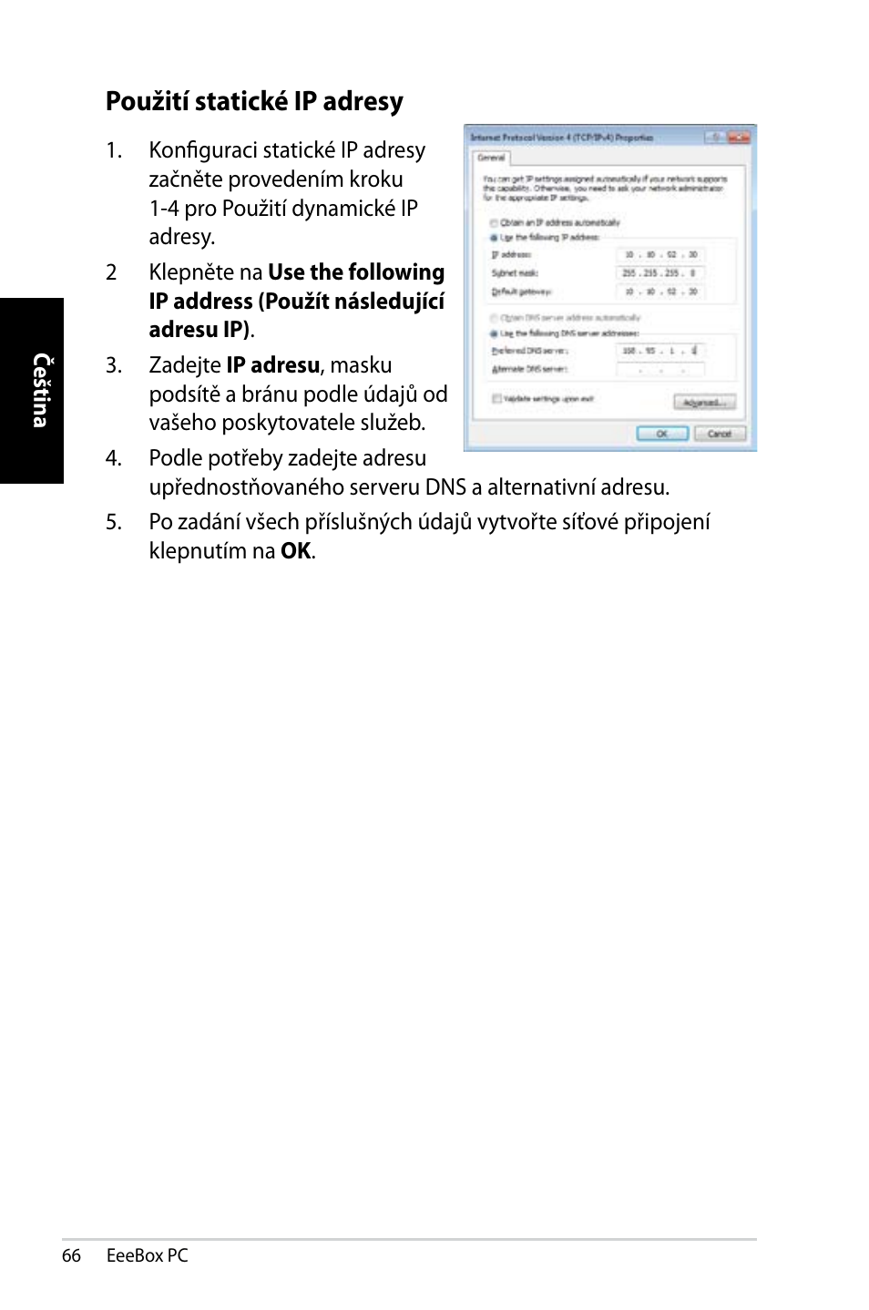 Použití statické ip adresy | Asus EB1007 User Manual | Page 66 / 145