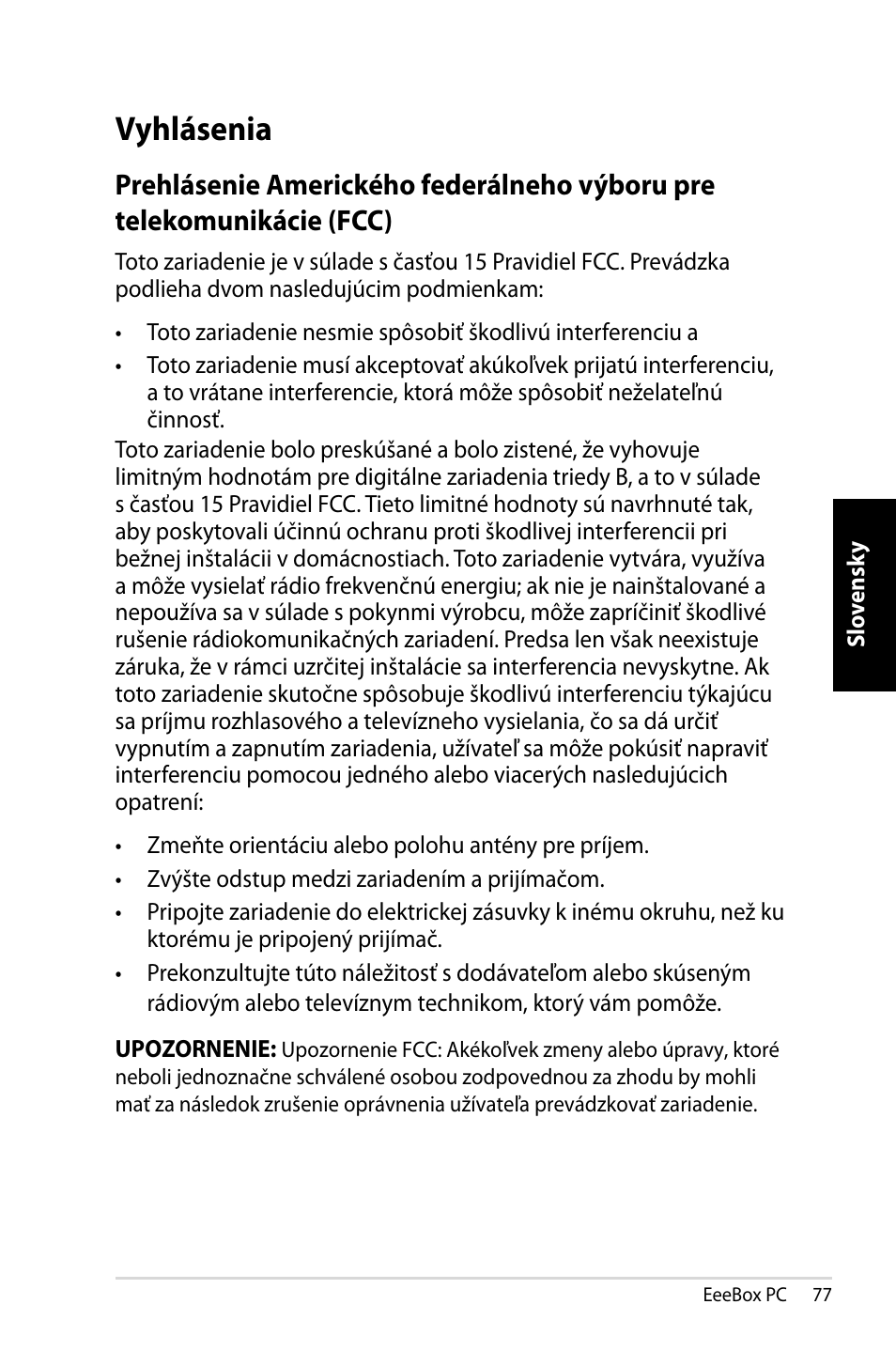 Vyhlásenia | Asus EB1007 User Manual | Page 77 / 145