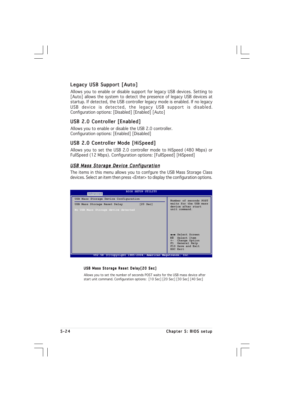 Legacy usb support [auto, Usb 2.0 controller [enabled, Usb 2.0 controller mode [hispeed | Asus RS260-E3/RS8 User Manual | Page 106 / 176