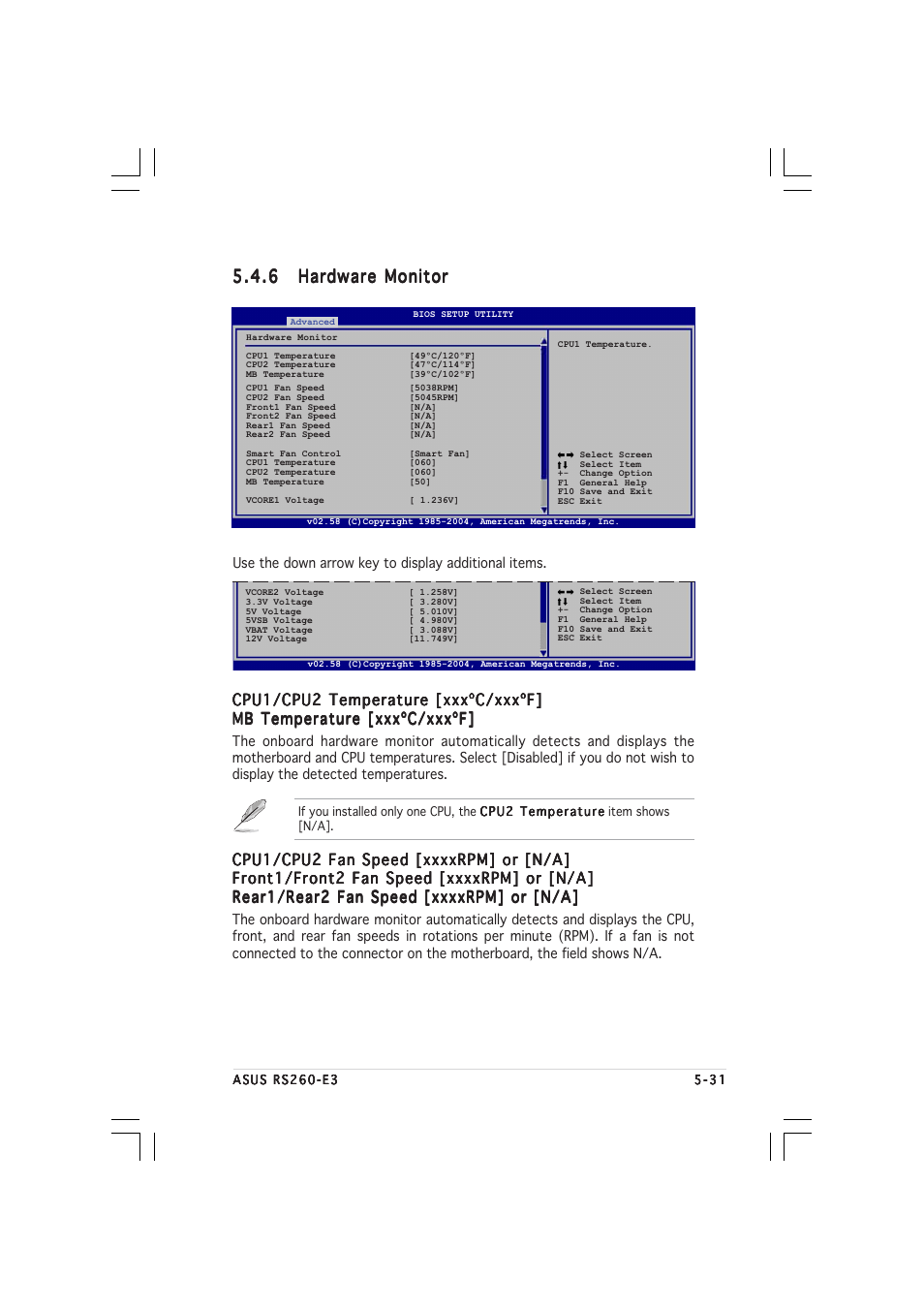 Cpu1/cpu2 temperature [xxxºc/xxxºf | Asus RS260-E3/RS8 User Manual | Page 113 / 176