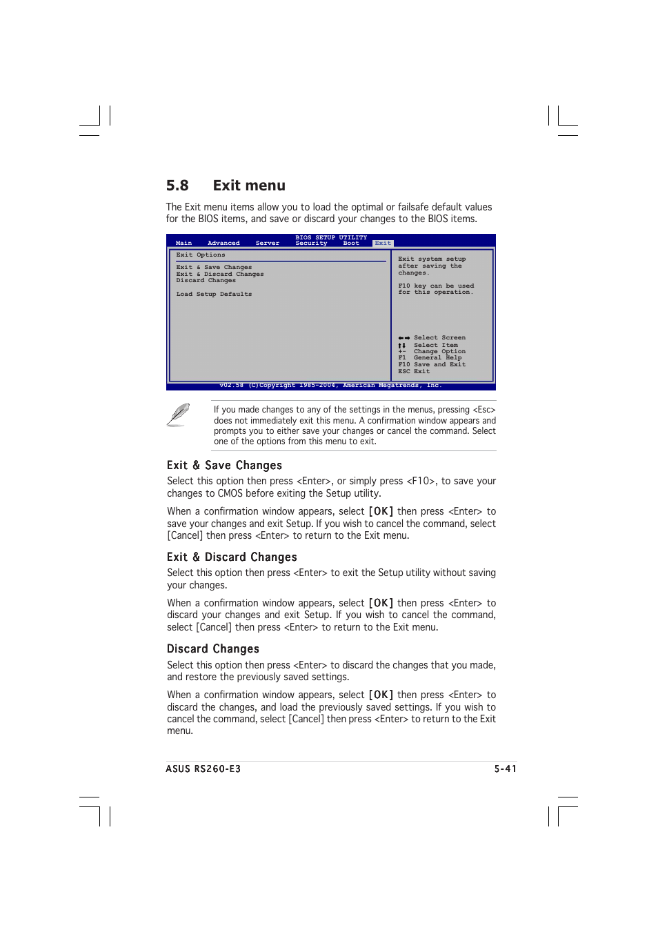 8 exit menu | Asus RS260-E3/RS8 User Manual | Page 123 / 176