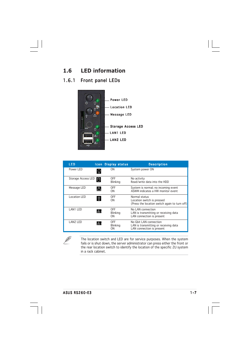 6 led information | Asus RS260-E3/RS8 User Manual | Page 17 / 176