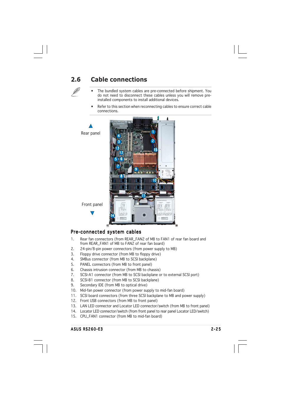 6 cable connections, Pre-connected system cables | Asus RS260-E3/RS8 User Manual | Page 45 / 176