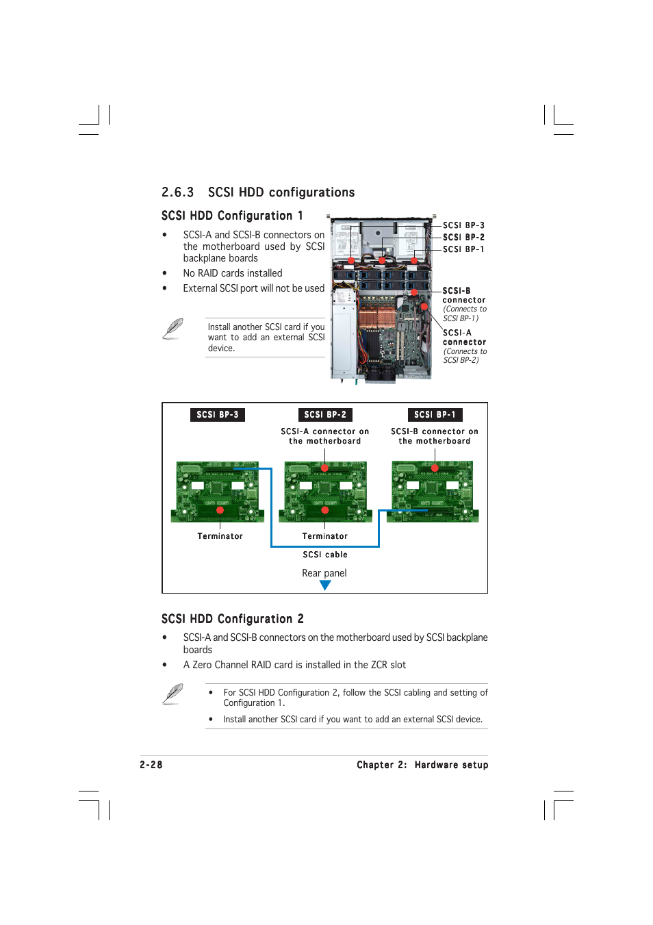 Scsi hdd configuration 1, Scsi hdd configuration 2 | Asus RS260-E3/RS8 User Manual | Page 48 / 176