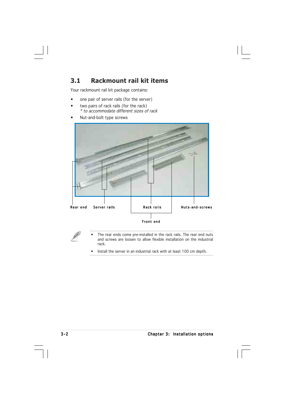 1 rackmount rail kit items | Asus RS260-E3/RS8 User Manual | Page 60 / 176