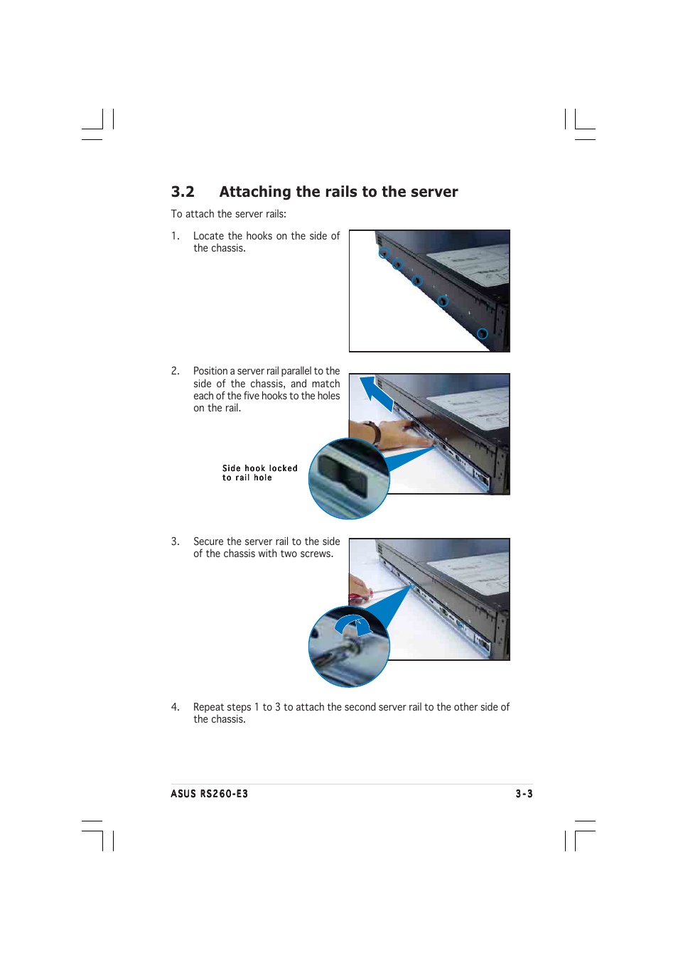 2 attaching the rails to the server | Asus RS260-E3/RS8 User Manual | Page 61 / 176
