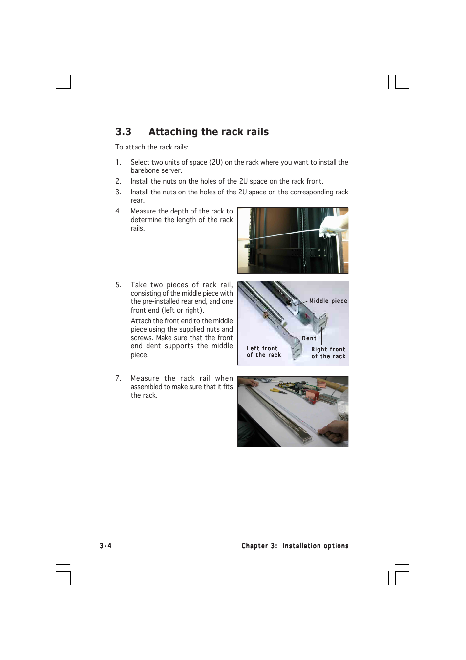 3 attaching the rack rails | Asus RS260-E3/RS8 User Manual | Page 62 / 176