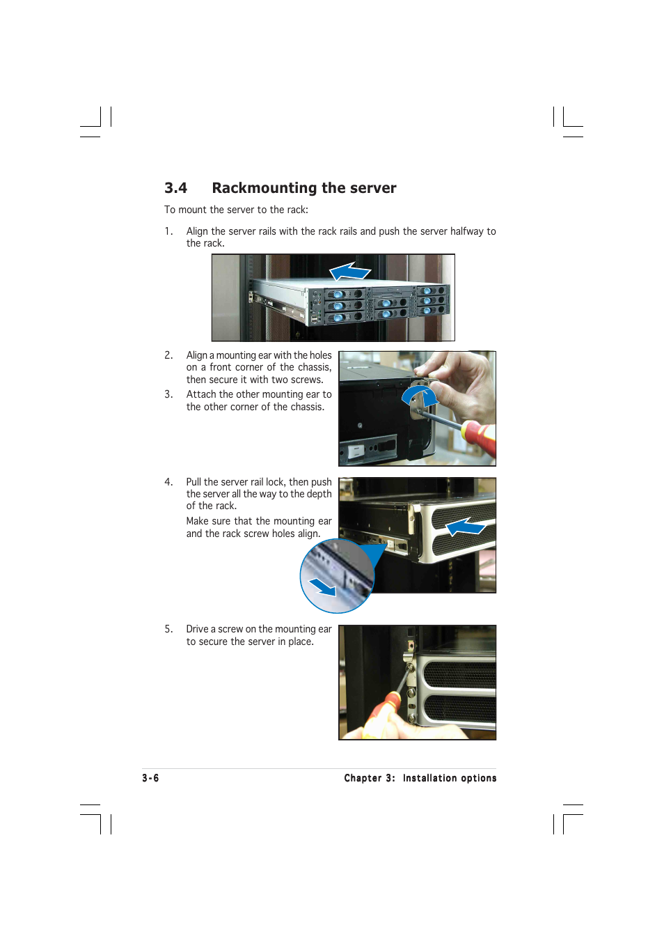 4 rackmounting the server | Asus RS260-E3/RS8 User Manual | Page 64 / 176