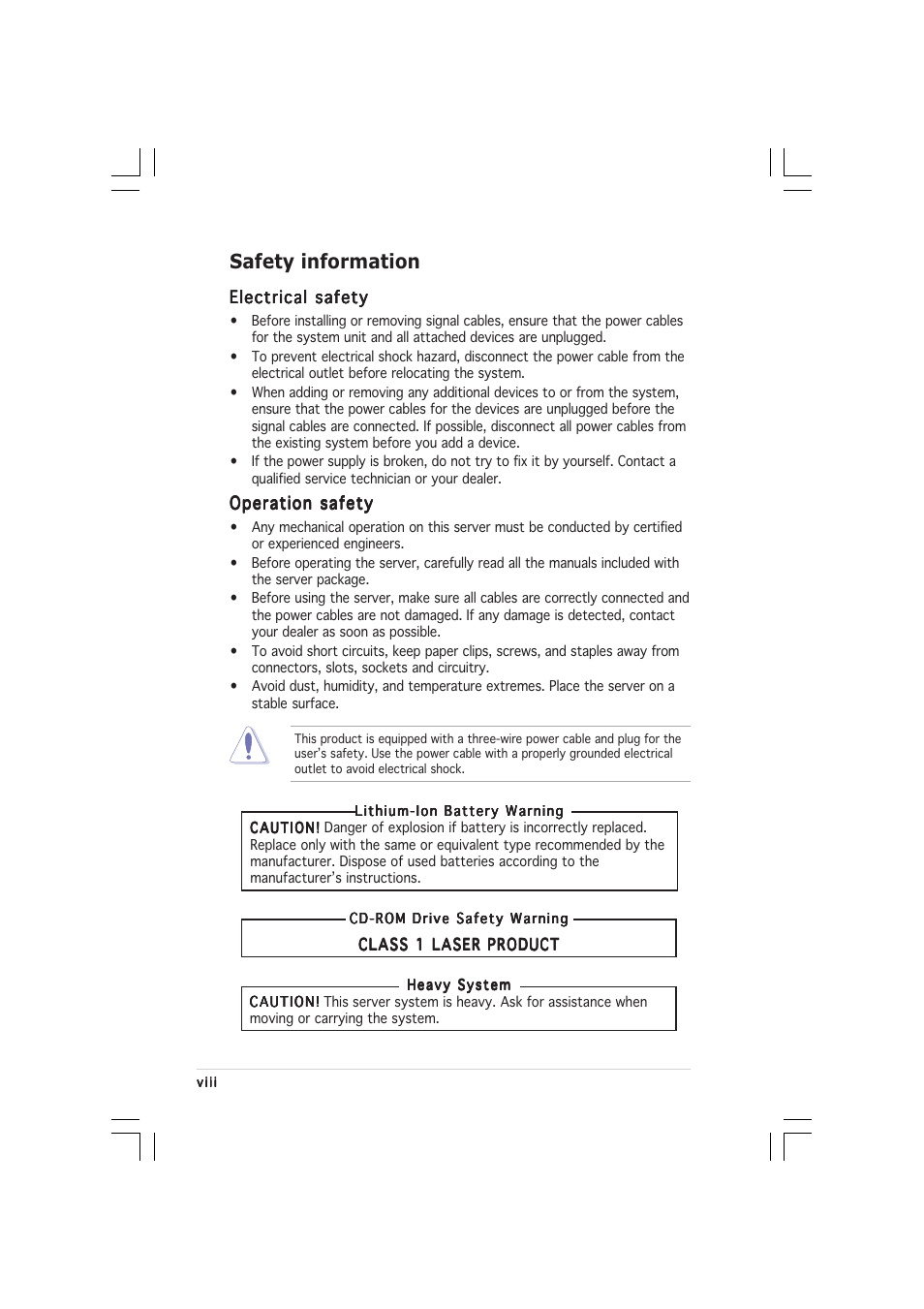 Safety information | Asus RS260-E3/RS8 User Manual | Page 8 / 176