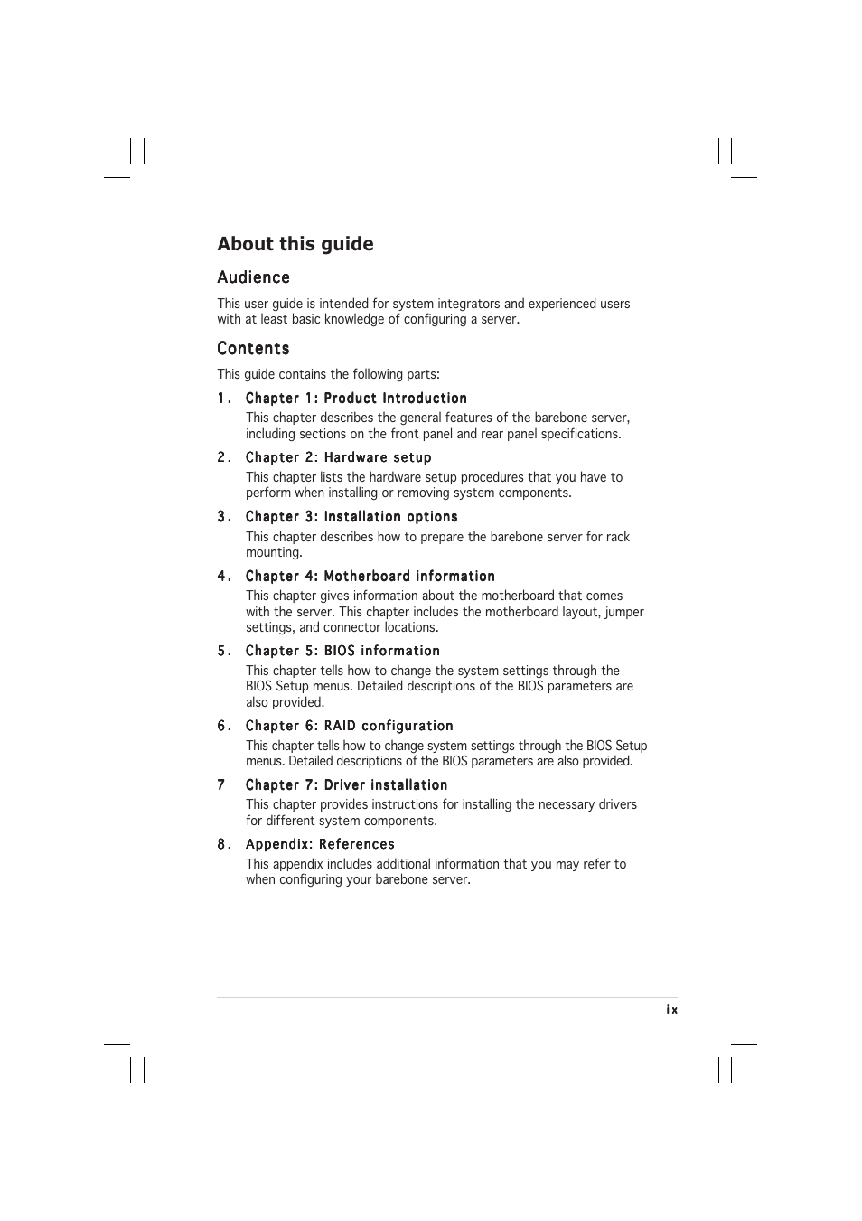 About this guide | Asus RS260-E3/RS8 User Manual | Page 9 / 176