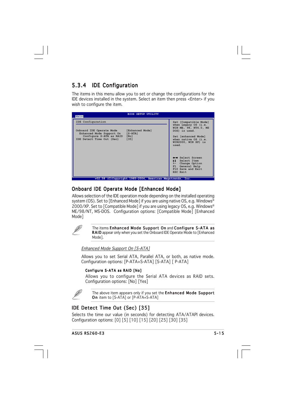 Onboard ide operate mode [enhanced mode, Ide detect time out (sec) [35 | Asus RS260-E3/RS8 User Manual | Page 97 / 176