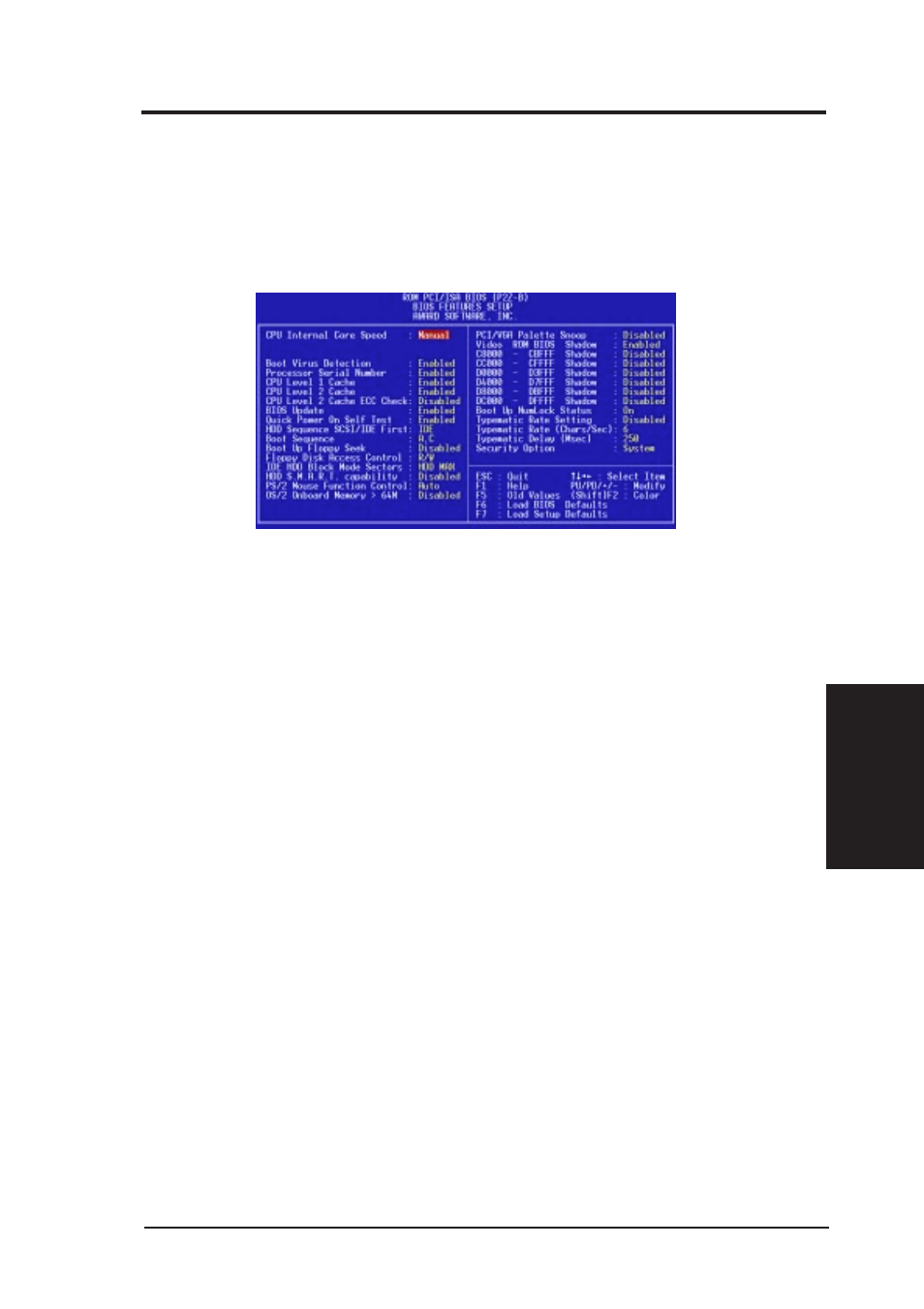 Iv. bios setup, Bios features setup | Asus P2Z-B User Manual | Page 45 / 96