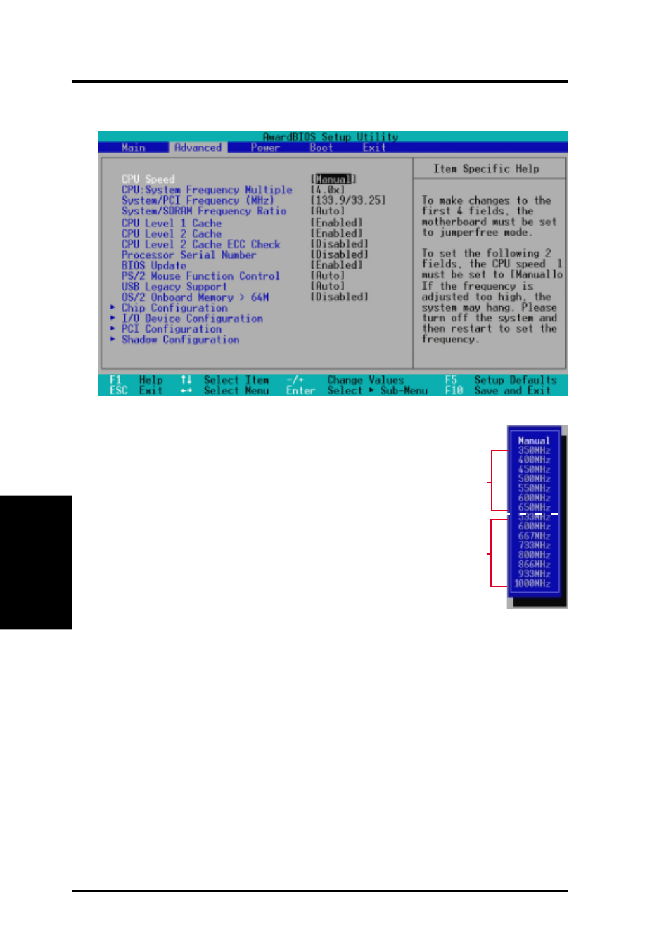 Bios setup, 4 advanced menu | Asus CUV4X-LS User Manual | Page 58 / 100