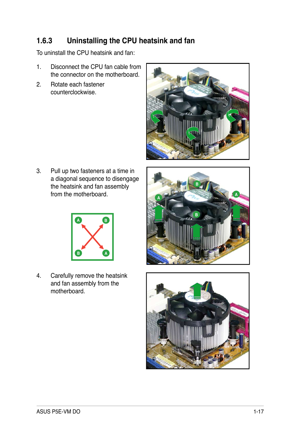 3 uninstalling the cpu heatsink and fan | Asus P5E-VM DO User Manual | Page 29 / 104