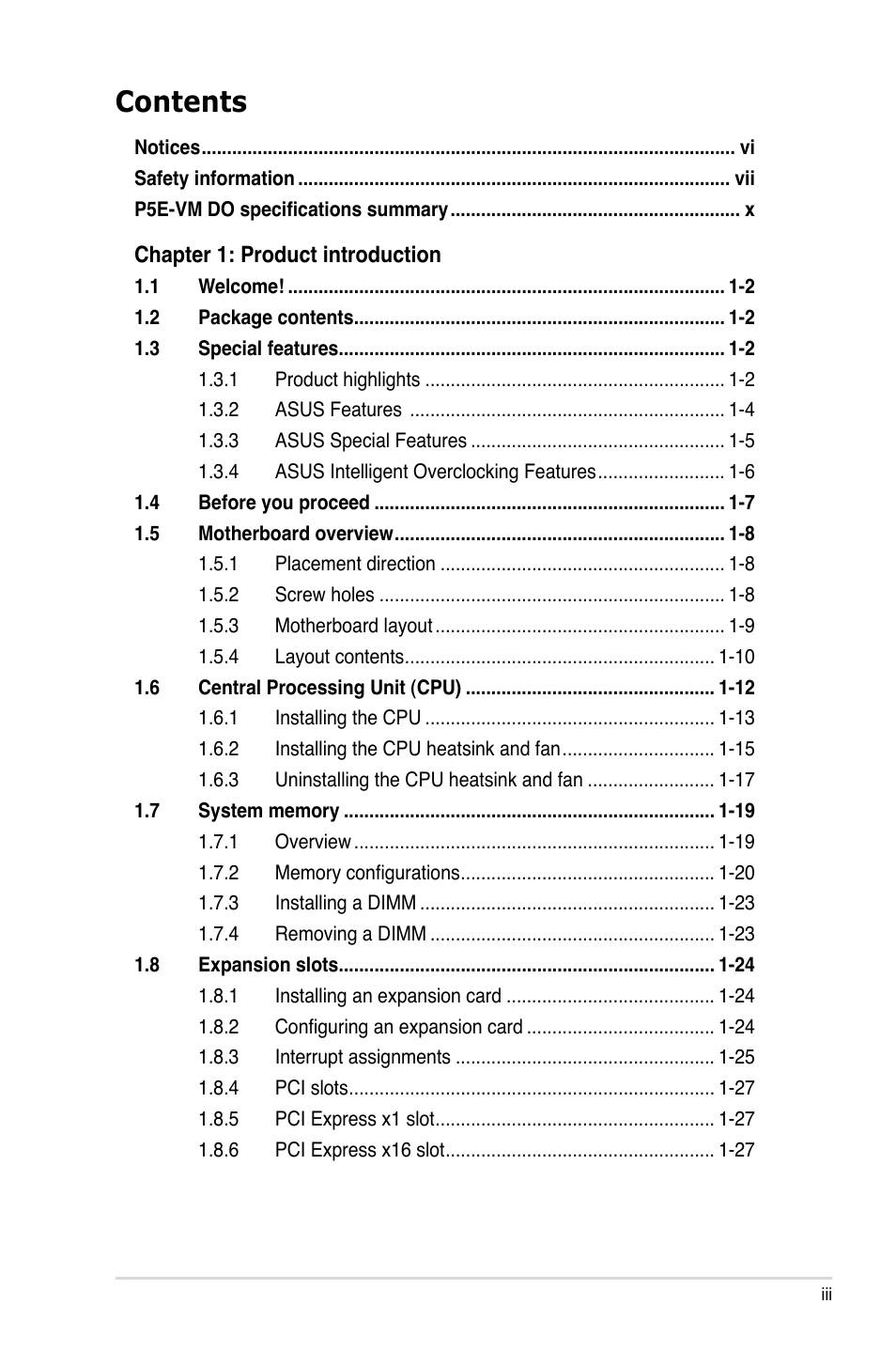 Asus P5E-VM DO User Manual | Page 3 / 104