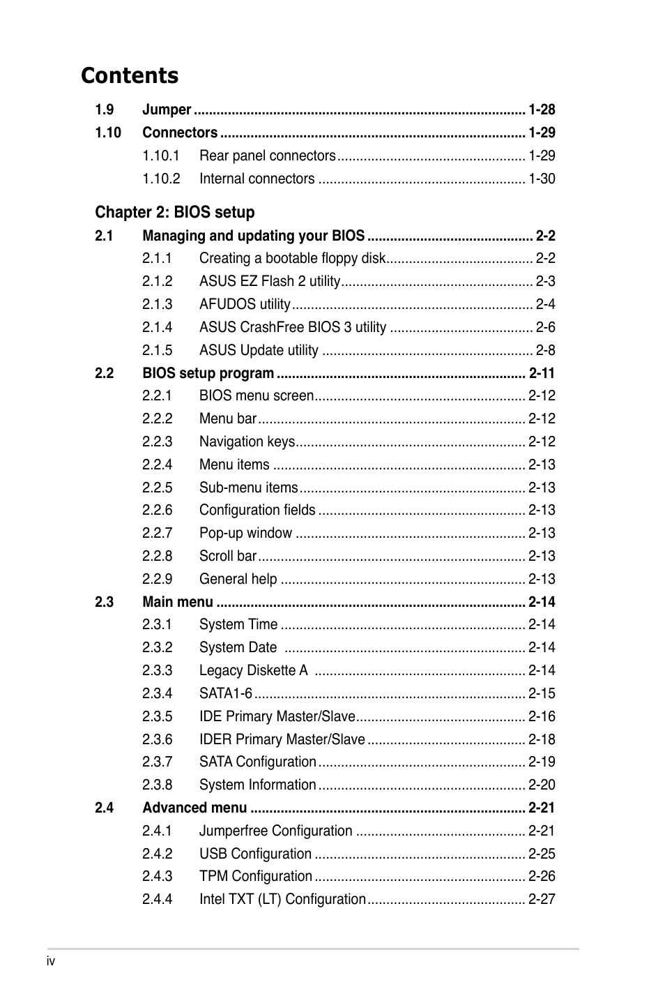 Asus P5E-VM DO User Manual | Page 4 / 104