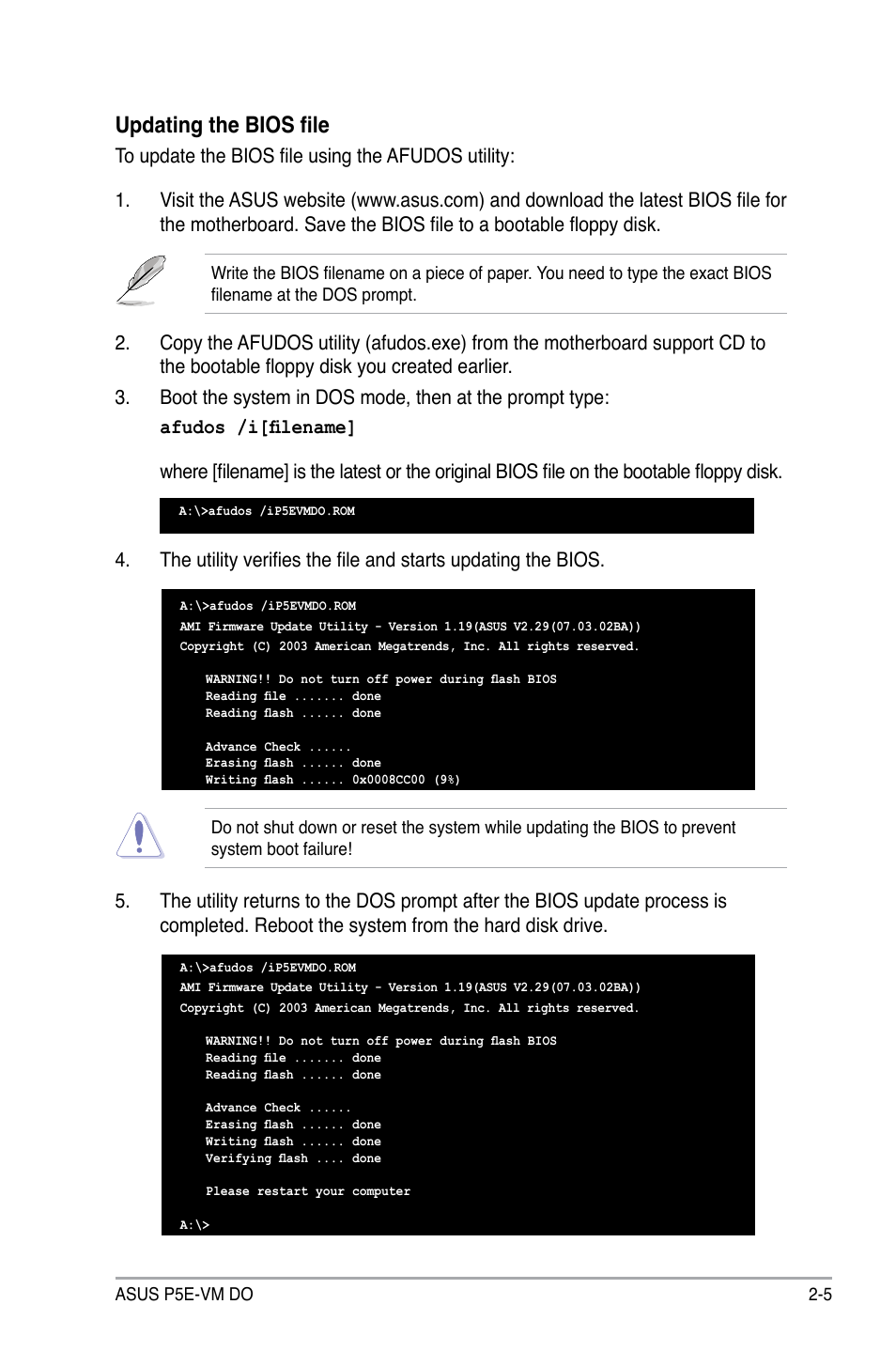 Updating the bios file | Asus P5E-VM DO User Manual | Page 55 / 104