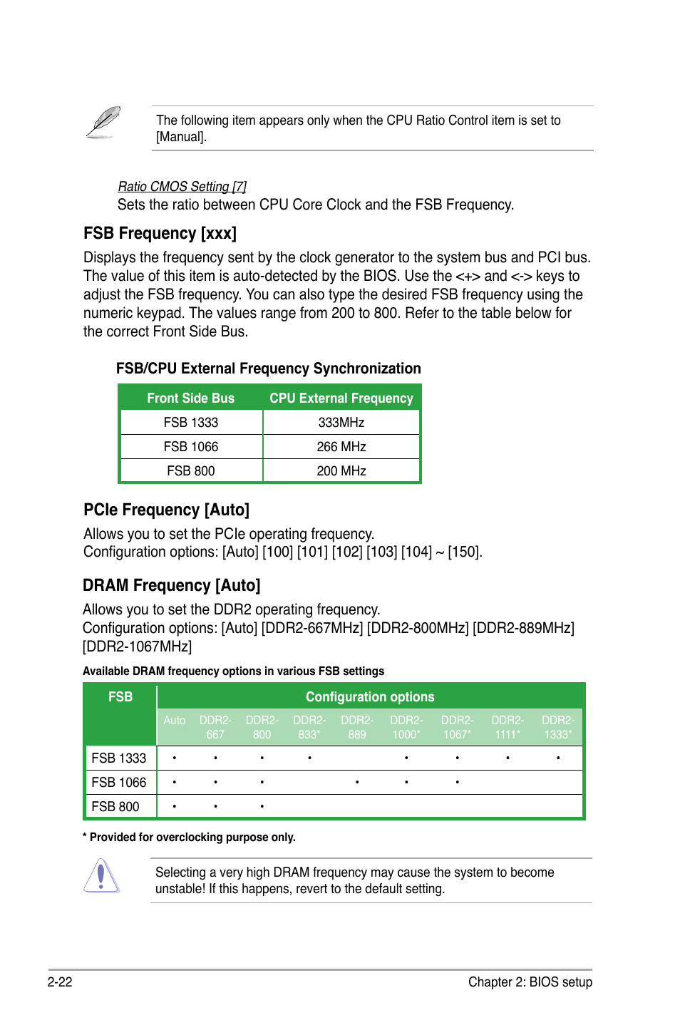 Dram frequency [auto, Pcie frequency [auto, Fsb frequency [xxx | Asus P5E-VM DO User Manual | Page 72 / 104