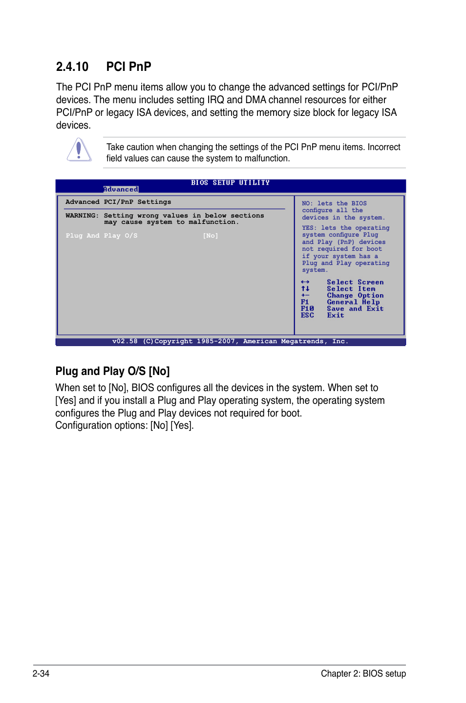 10 pci pnp, Plug and play o/s [no | Asus P5E-VM DO User Manual | Page 84 / 104