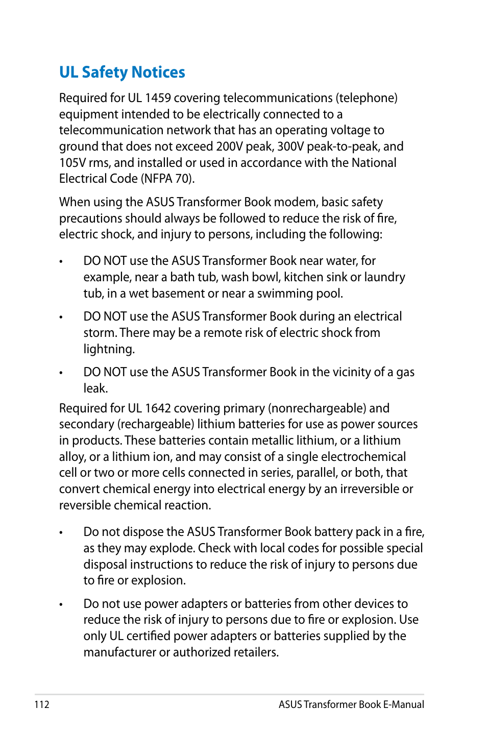 Ul safety notices | Asus TX300CA User Manual | Page 112 / 120