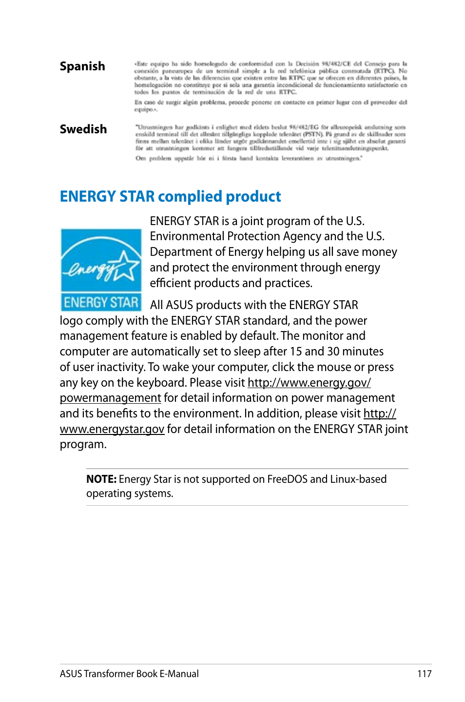 Energy star complied product | Asus TX300CA User Manual | Page 117 / 120