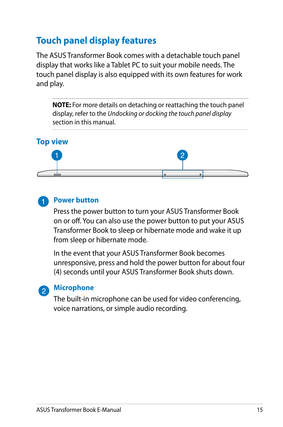 Touch panel display features | Asus TX300CA User Manual | Page 15 / 120