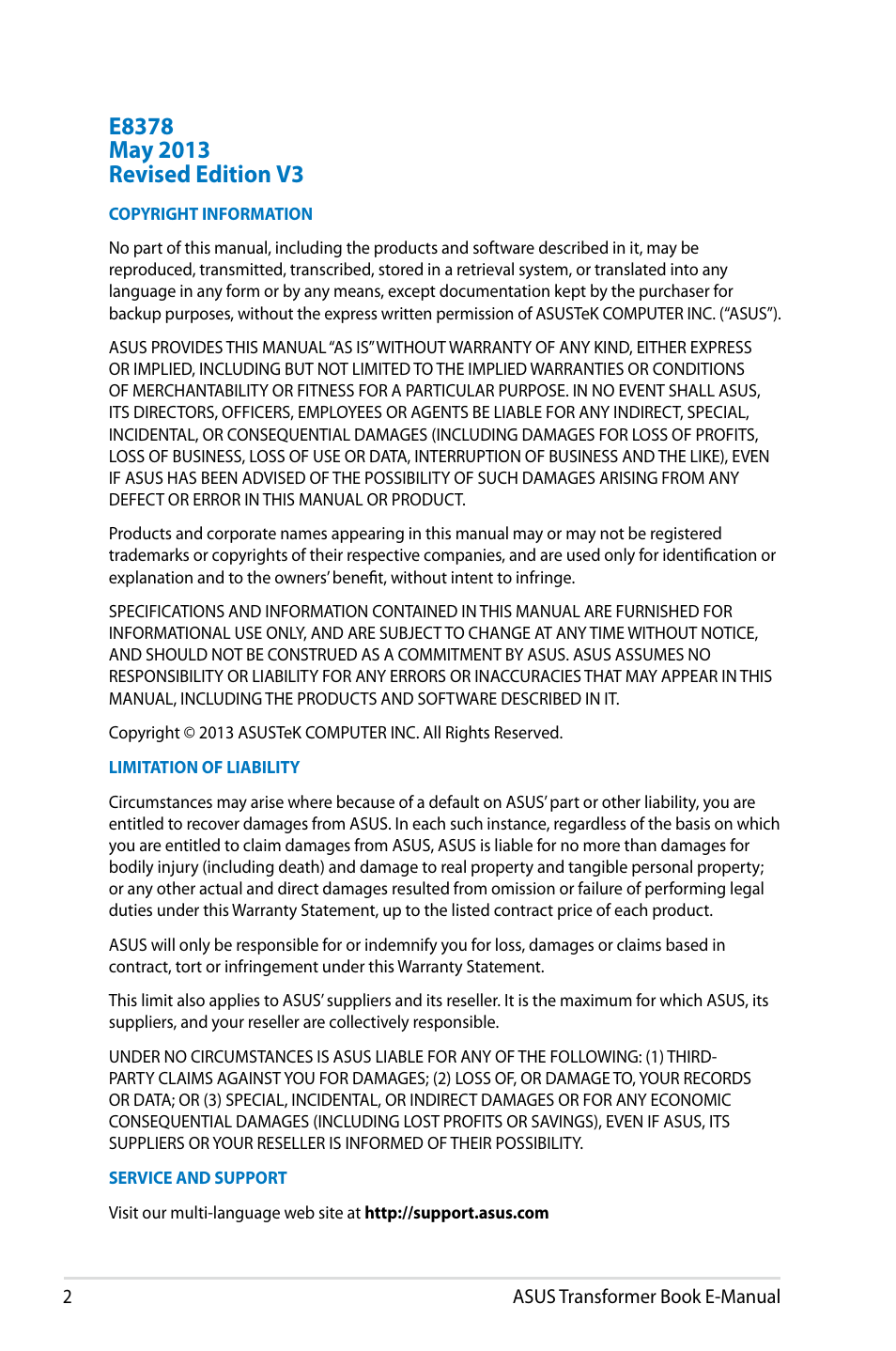 Asus TX300CA User Manual | Page 2 / 120