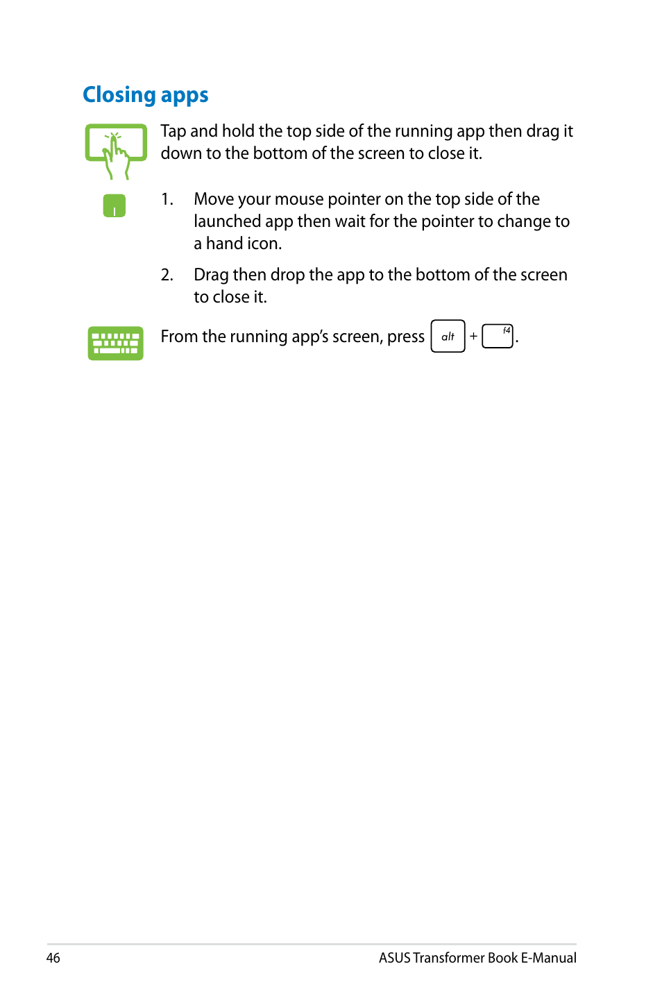 Closing apps | Asus TX300CA User Manual | Page 46 / 120