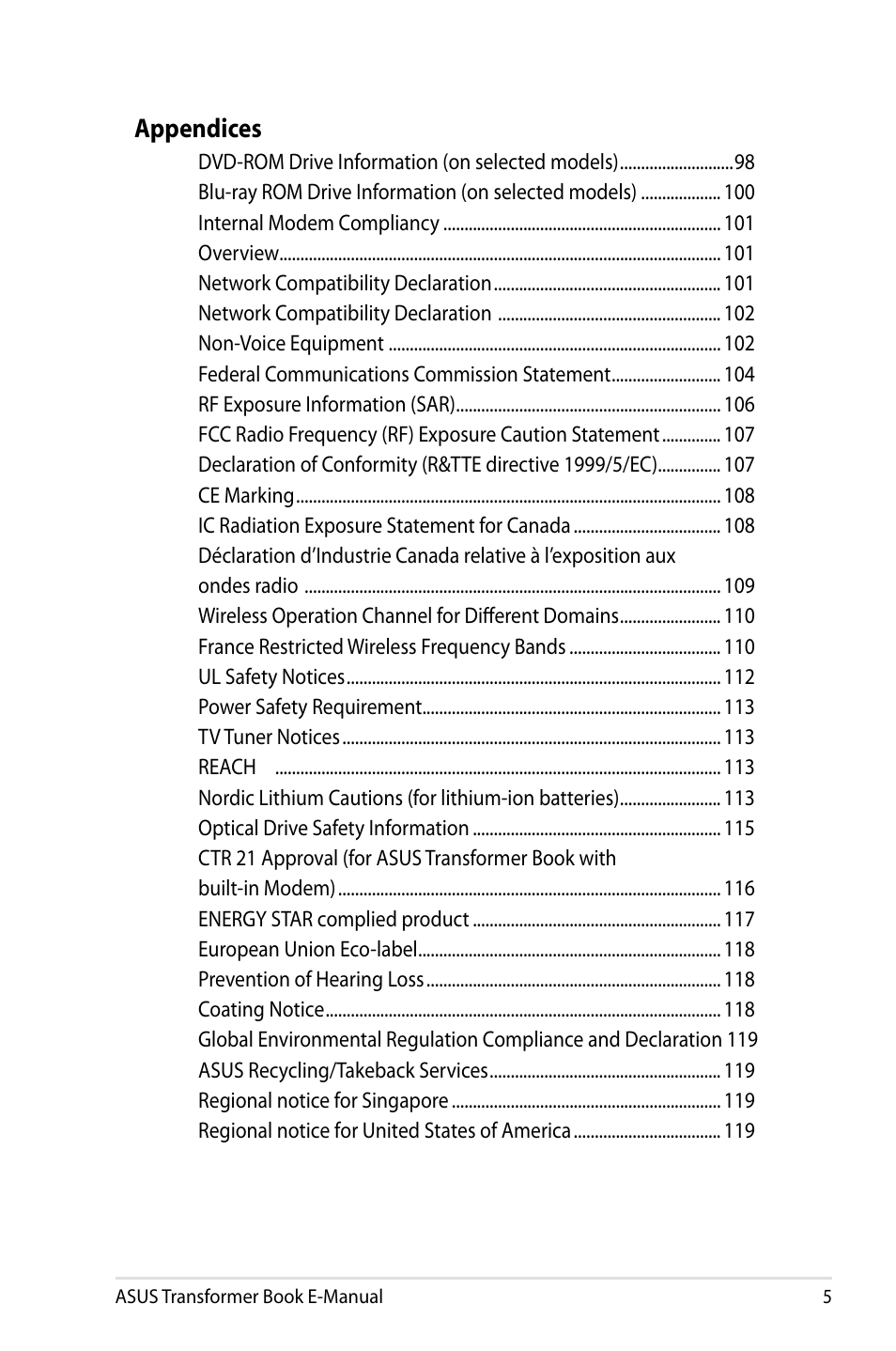 Appendices | Asus TX300CA User Manual | Page 5 / 120