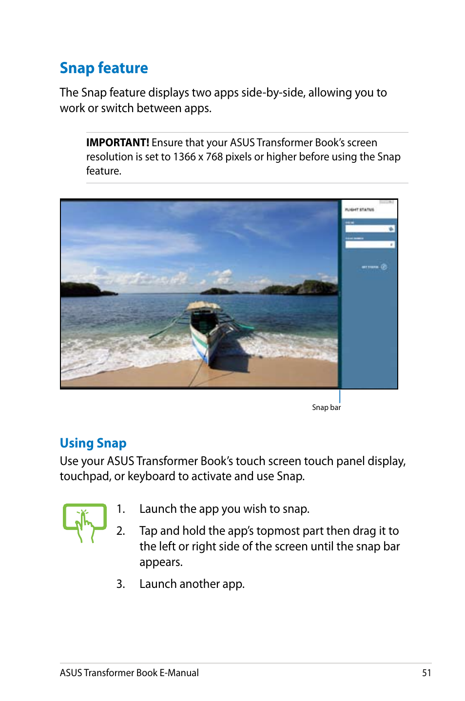 Snap feature | Asus TX300CA User Manual | Page 51 / 120