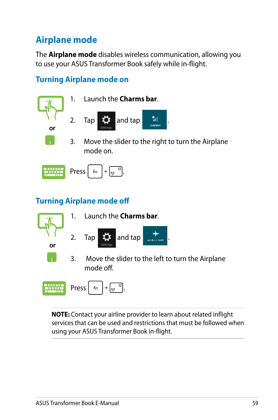 Airplane mode | Asus TX300CA User Manual | Page 59 / 120