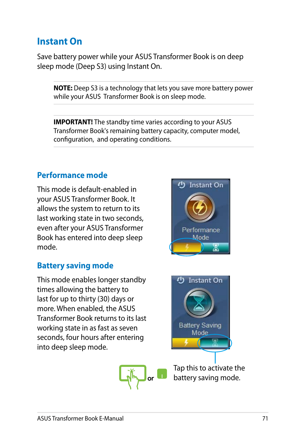 Instant on | Asus TX300CA User Manual | Page 71 / 120
